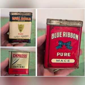 Vintage Empty Spice Tin Containers Lot of 3 Empress, Royal Shield, Blue Ribbon